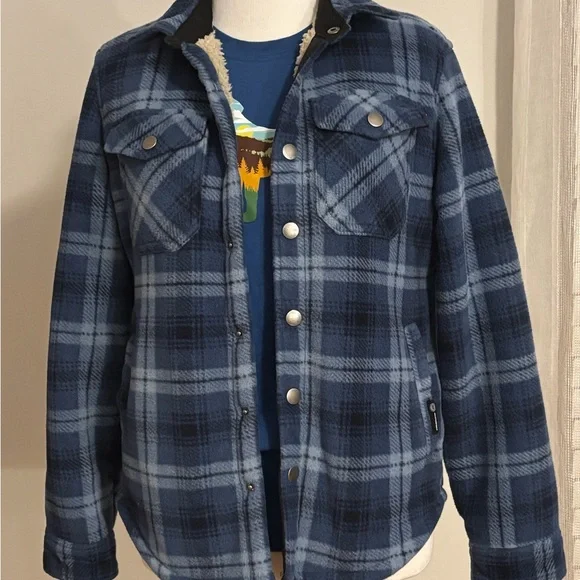 Boys Plaid Shacket Sherpa Columbia T shirt lot sz M Outdoor Kids coat - Picture 2 of 4